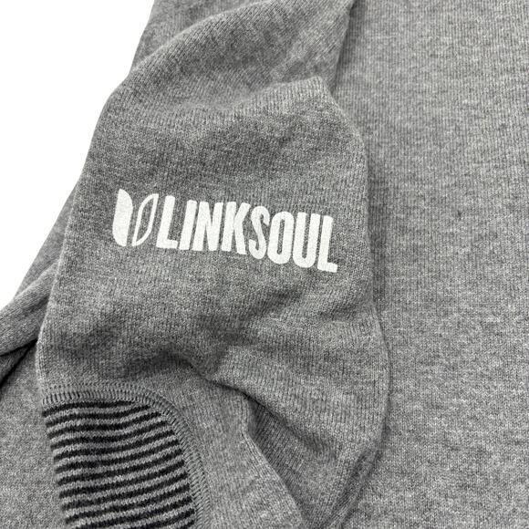 Linksoul Large Solid Gray Cotton Cashmere Blend Elbow Patch Pullover Sweater - Picture 3 of 7